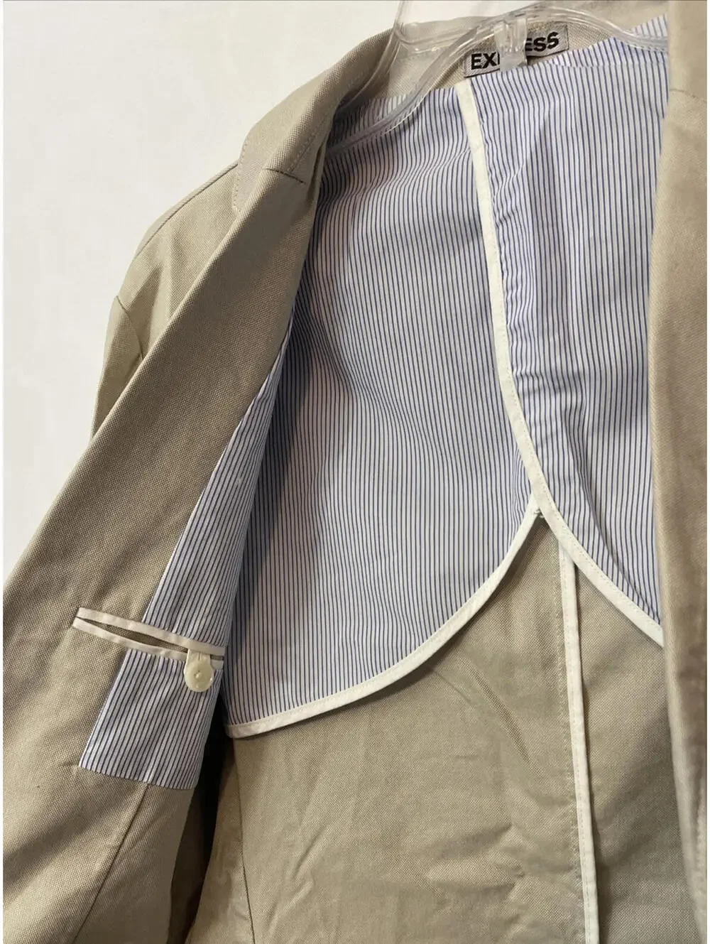 Express Mens Small Beige Cotton 2-Button Pleated Lined Pocketed Sport Coat! A4